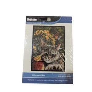 Bucilla‎ Afternoon Nap Counted Cross Stitch Kit Cat Butterfly 5x7 WM45700 2014